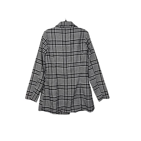 Yoki Plaid Womens Pea Coat Black White Double Breasted Wool Blend Size Large - Picture 2 of 9